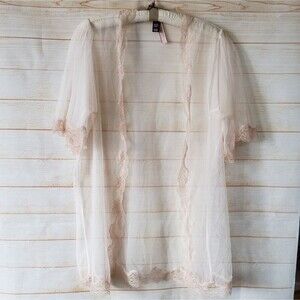 Victoria's Secret Sheer Mesh Eyelash Lace Trim Short Negligee Women's Size M/L